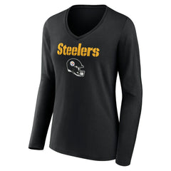Women's Personalized Name & Number Team Wordmark Long Sleeve V-Neck T-Shirt - Pittsburgh Steelers T-shirts