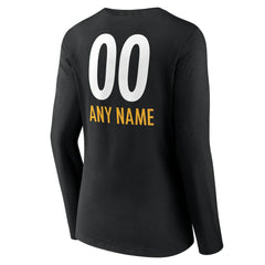 Women's Personalized Name & Number Team Wordmark Long Sleeve V-Neck T-Shirt - Pittsburgh Steelers T-shirts