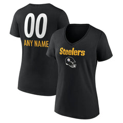 Women's Personalized Name & Number Team Wordmark V-Neck T-Shirt - Pittsburgh Steelers T-shirts