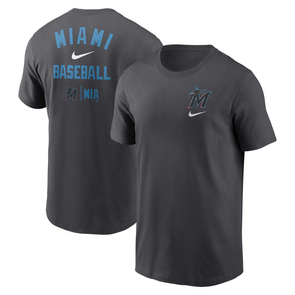 Charcoal Miami Marlins Nike Logo Sketch Bar T-Shirt
