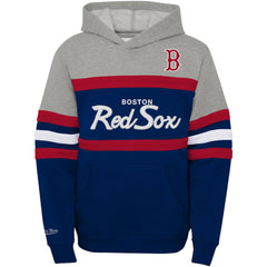 Heather Gray/Navy Boston Red Sox Mitchell & Ness Youth Cooperstown Collection Head Coach Pullover Hoodie