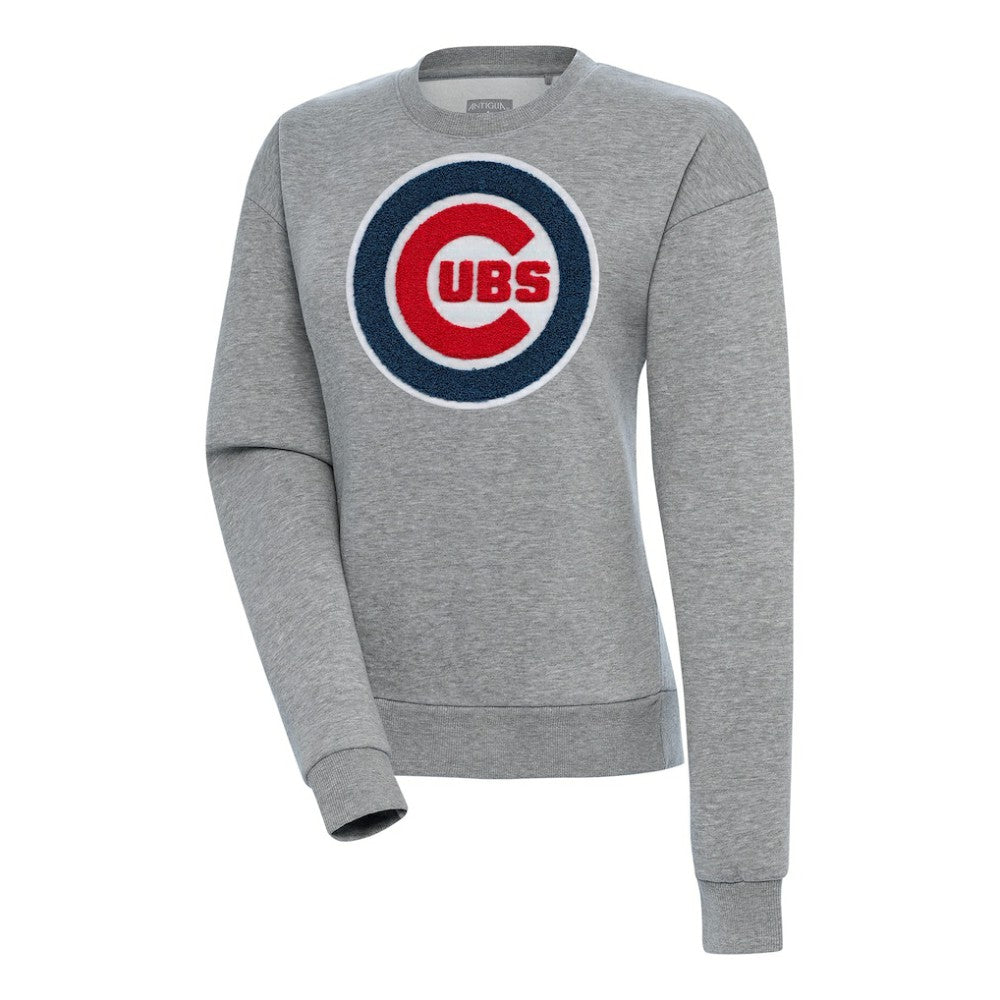 Heather Gray Chicago Cubs Antigua Women's Victory Chenille Pullover Sweatshirt