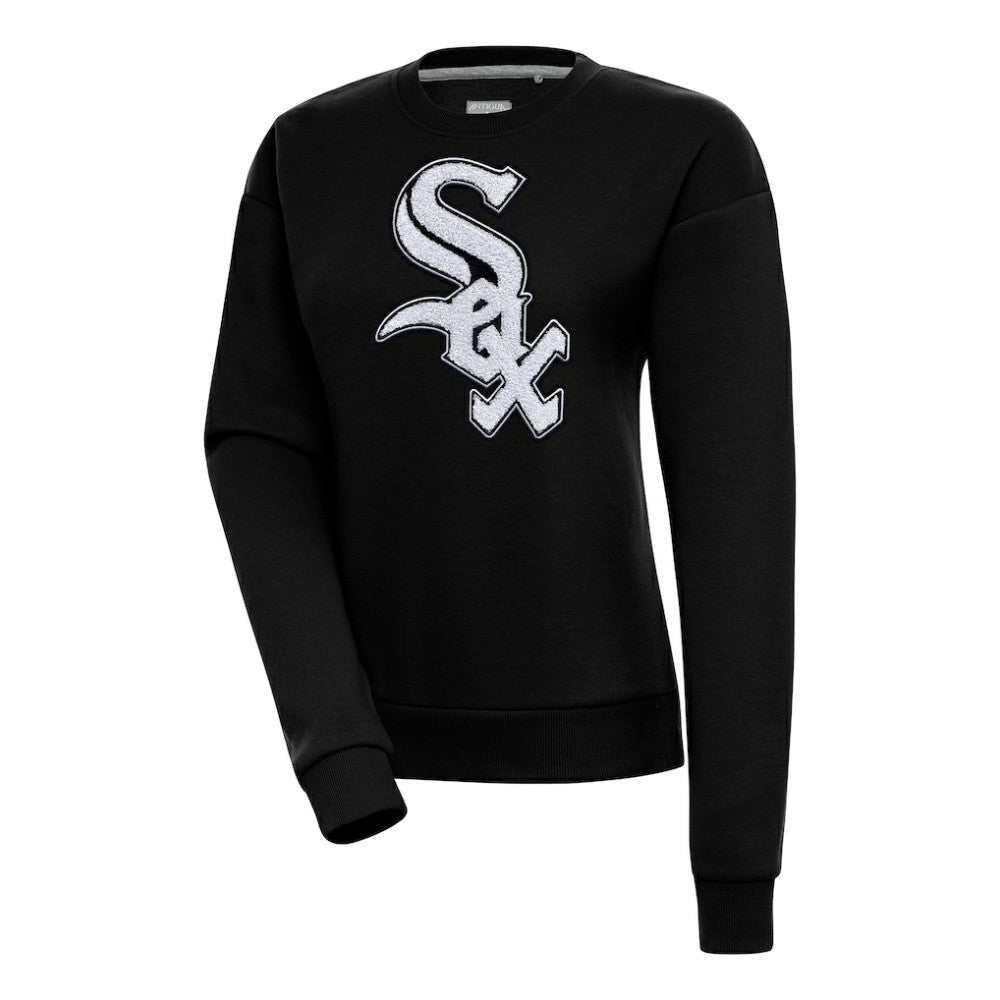 Black Chicago White Sox Antigua Women's Victory Chenille Pullover Sweatshirt