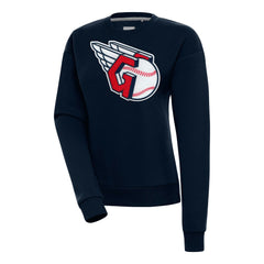 Navy Cleveland Guardians Antigua Women's Victory Chenille Pullover Sweatshirt