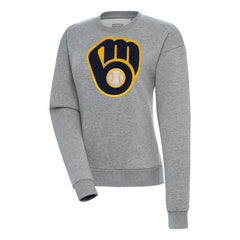 Heather Gray Milwaukee Brewers Antigua Women's Victory Chenille Pullover Sweatshirt