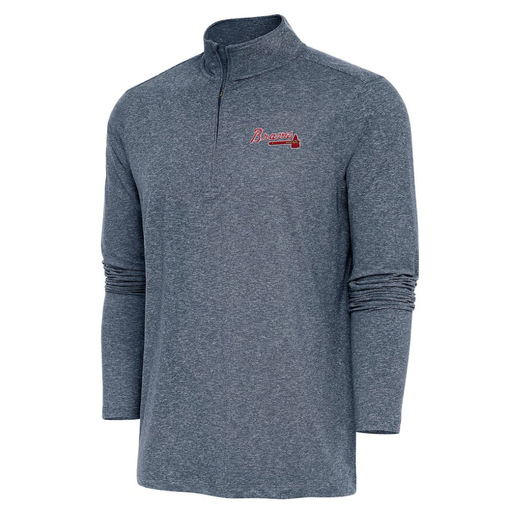 Heather Navy Atlanta Braves Antigua Hunk Quarter-Zip Pullover Top