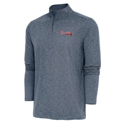 Heather Navy Atlanta Braves Antigua Hunk Quarter-Zip Pullover Top