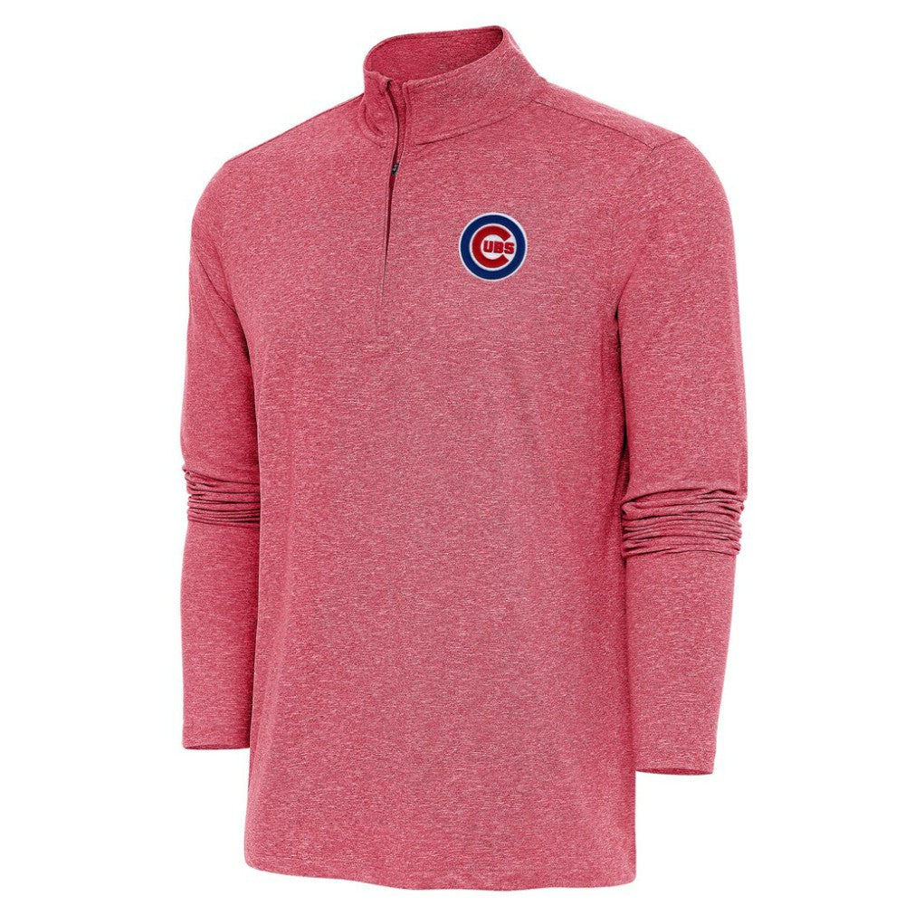 Heather Red Chicago Cubs Antigua Hunk Quarter-Zip Pullover Top