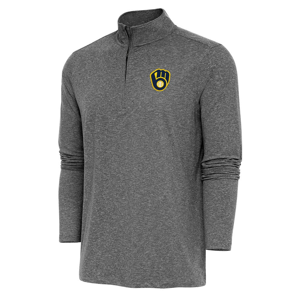 Heather Black Milwaukee Brewers Antigua Hunk Quarter-Zip Pullover Top