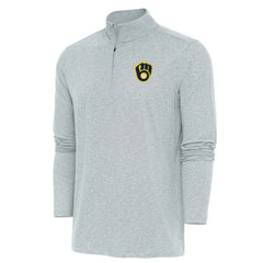 Heather Gray Milwaukee Brewers Antigua Hunk Quarter-Zip Pullover Top