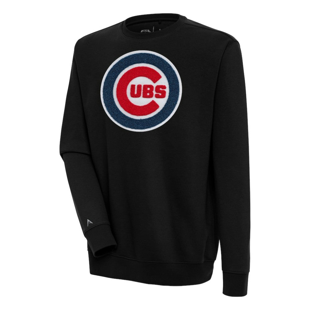 Black Chicago Cubs Antigua Victory Crewneck Chenille Pullover Sweatshirt