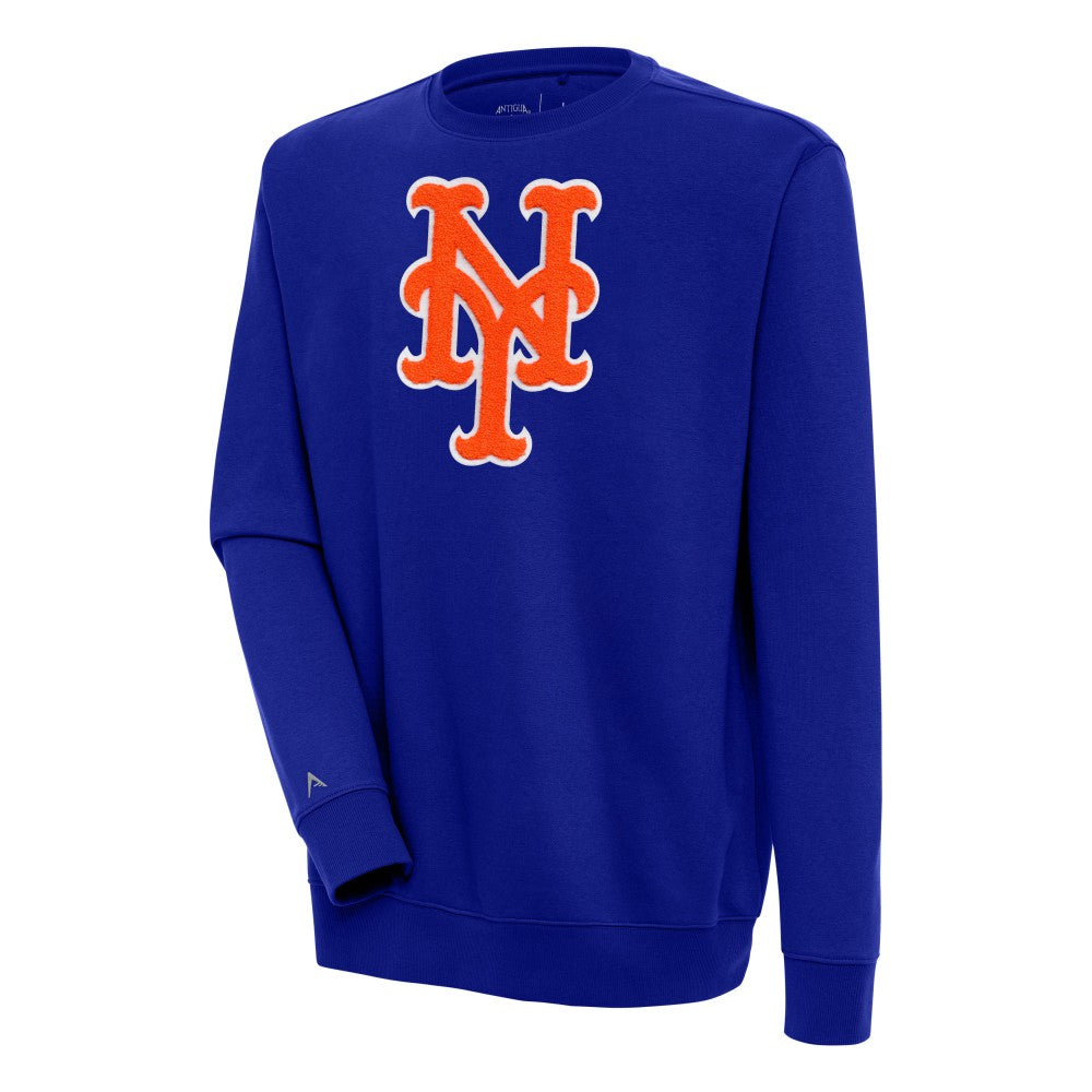 Royal New York Mets Antigua Victory Crewneck Chenille Pullover Sweatshirt
