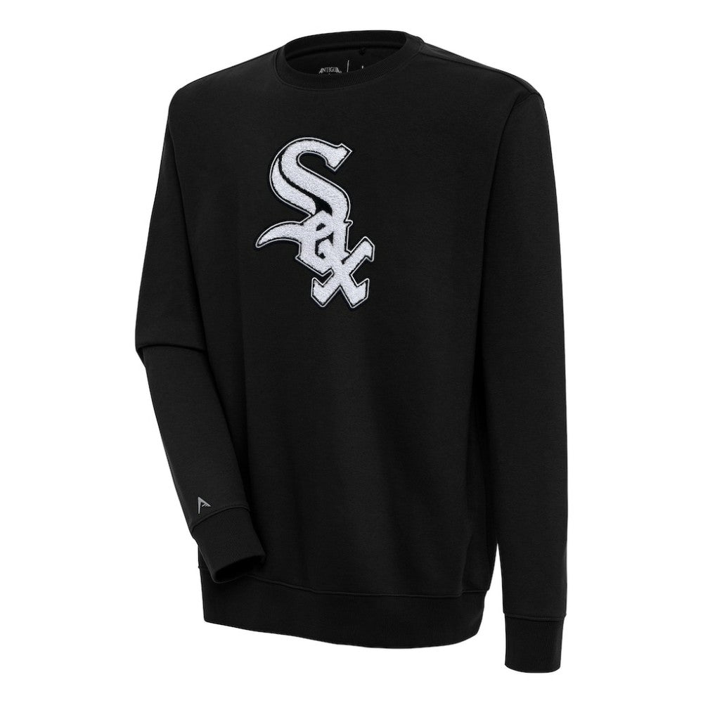 Black Chicago White Sox Antigua Victory Crewneck Chenille Pullover Sweatshirt