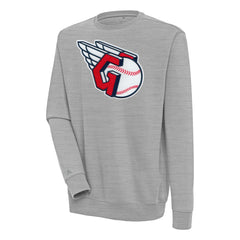 Heather Gray Cleveland Guardians Antigua Victory Crewneck Chenille Pullover Sweatshirt