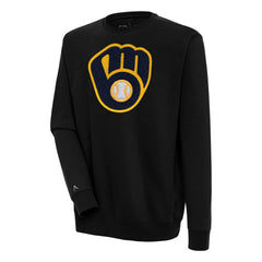 Black Milwaukee Brewers Antigua Victory Crewneck Chenille Pullover Sweatshirt