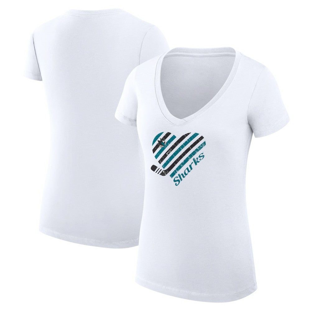 NHL San Jose Sharks G-III 4Her by Carl Banks Women's Super-Slim Fit Lightweight Heart V-Neck T-Shirt