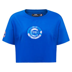 Royal Chicago Cubs Pro Standard Women's Painted Sky Boxy Cropped T-Shirt