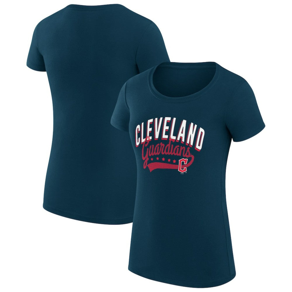 Navy Cleveland Guardians G-III 4Her by Carl Banks Women's Super-Slim Fit Lightweight Filigree Team T-Shirt