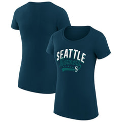 Navy Seattle Mariners G-III 4Her by Carl Banks Women's Super-Slim Fit Lightweight Filigree Team T-Shirt