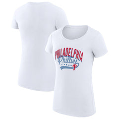 White Philadelphia Phillies G-III 4Her by Carl Banks Women's Super-Slim Fit Lightweight Filigree Team T-Shirt