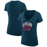 Navy Cleveland Guardians G-III 4Her by Carl Banks Women's Super-Slim Fit Lightweight Filigree Team V-Neck T-Shirt
