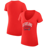 Red Cleveland Guardians G-III 4Her by Carl Banks Women's Super-Slim Fit Lightweight Filigree Team V-Neck T-Shirt