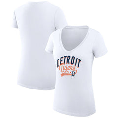 White Detroit Tigers G-III 4Her by Carl Banks Women's Super-Slim Fit Lightweight Filigree Team V-Neck T-Shirt