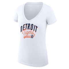 White Detroit Tigers G-III 4Her by Carl Banks Women's Super-Slim Fit Lightweight Filigree Team V-Neck T-Shirt