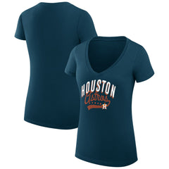 Navy Houston Astros G-III 4Her by Carl Banks Women's Super-Slim Fit Lightweight Filigree Team V-Neck T-Shirt