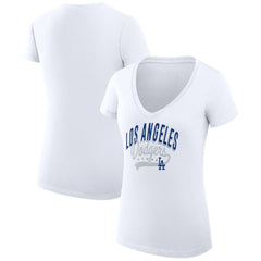 White Los Angeles Dodgers G-III 4Her by Carl Banks Women's Super-Slim Fit Lightweight Filigree Team V-Neck T-Shirt