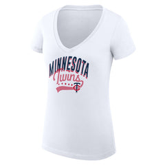 White Minnesota Twins G-III 4Her by Carl Banks Women's Super-Slim Fit Lightweight Filigree Team V-Neck T-Shirt