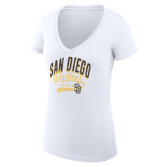 White San Diego Padres G-III 4Her by Carl Banks Women's Super-Slim Fit Lightweight Filigree Team V-Neck T-Shirt