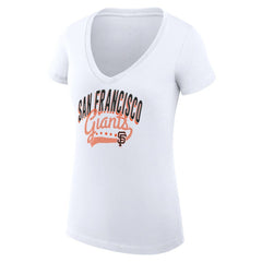 White San Francisco Giants G-III 4Her by Carl Banks Women's Super-Slim Fit Lightweight Filigree Team V-Neck T-Shirt