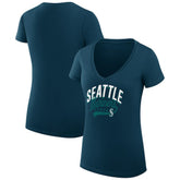 Navy Seattle Mariners G-III 4Her by Carl Banks Women's Super-Slim Fit Lightweight Filigree Team V-Neck T-Shirt