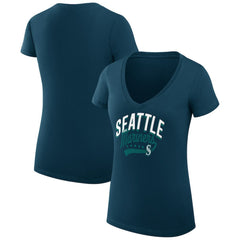 Navy Seattle Mariners G-III 4Her by Carl Banks Women's Super-Slim Fit Lightweight Filigree Team V-Neck T-Shirt