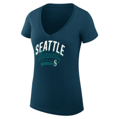 Navy Seattle Mariners G-III 4Her by Carl Banks Women's Super-Slim Fit Lightweight Filigree Team V-Neck T-Shirt