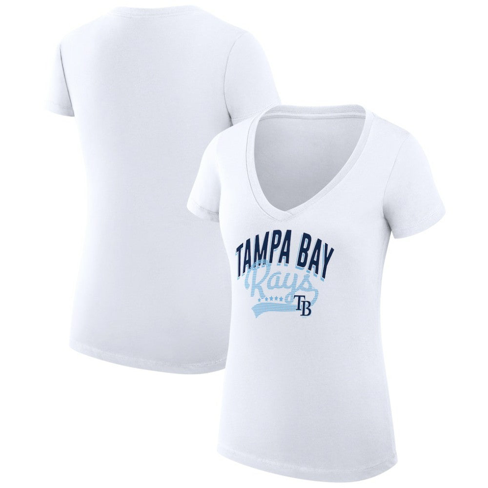 White Tampa Bay Rays G-III 4Her by Carl Banks Women's Super-Slim Fit Lightweight Filigree Team V-Neck T-Shirt