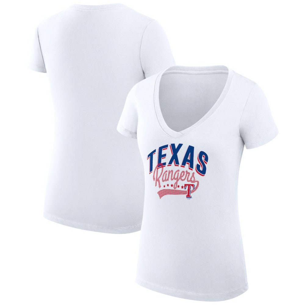 White Texas Rangers G-III 4Her by Carl Banks Women's Super-Slim Fit Lightweight Filigree Team V-Neck T-Shirt