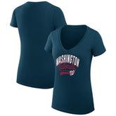 Navy Washington Nationals G-III 4Her by Carl Banks Women's Super-Slim Fit Lightweight Filigree Team V-Neck T-Shirt