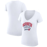 White Washington Nationals G-III 4Her by Carl Banks Women's Super-Slim Fit Lightweight Filigree Team V-Neck T-Shirt