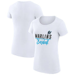 White Miami Marlins G-III 4Her by Carl Banks Women's Super-Slim Fit Lightweight Team Graphic T-Shirt