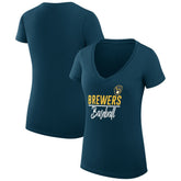Navy Milwaukee Brewers G-III 4Her by Carl Banks Women's Super-Slim Fit Lightweight Team Graphic V-Neck T-Shirt