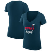 Navy Minnesota Twins G-III 4Her by Carl Banks Women's Super-Slim Fit Lightweight Team Graphic V-Neck T-Shirt