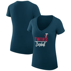 Navy Minnesota Twins G-III 4Her by Carl Banks Women's Super-Slim Fit Lightweight Team Graphic V-Neck T-Shirt