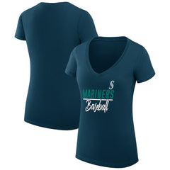 Navy Seattle Mariners G-III 4Her by Carl Banks Women's Super-Slim Fit Lightweight Team Graphic V-Neck T-Shirt