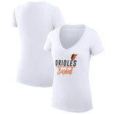 White Baltimore Orioles G-III 4Her by Carl Banks Women's Super-Slim Fit Lightweight Team Graphic V-Neck T-Shirt