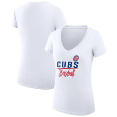White Chicago Cubs G-III 4Her by Carl Banks Women's Super-Slim Fit Lightweight Team Graphic V-Neck T-Shirt