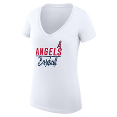 White Los Angeles Angels G-III 4Her by Carl Banks Women's Super-Slim Fit Lightweight Team Graphic V-Neck T-Shirt