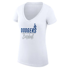 White Los Angeles Dodgers G-III 4Her by Carl Banks Women's Super-Slim Fit Lightweight Team Graphic V-Neck T-Shirt