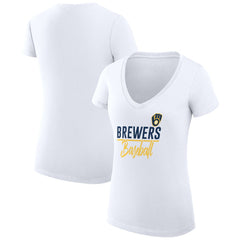 White Milwaukee Brewers G-III 4Her by Carl Banks Women's Super-Slim Fit Lightweight Team Graphic V-Neck T-Shirt